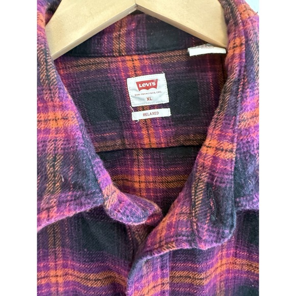 Levis Over Shirt Men Purple/Orange Flannel Plaid Check Shacket XL - Picture 2 of 8